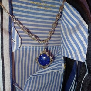 Blue Pendant Necklace with Silver Chain